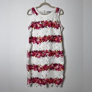 Patrizia Luca Sz M White Floral Cutout Lace Shift Sleeveless Dress Feminine